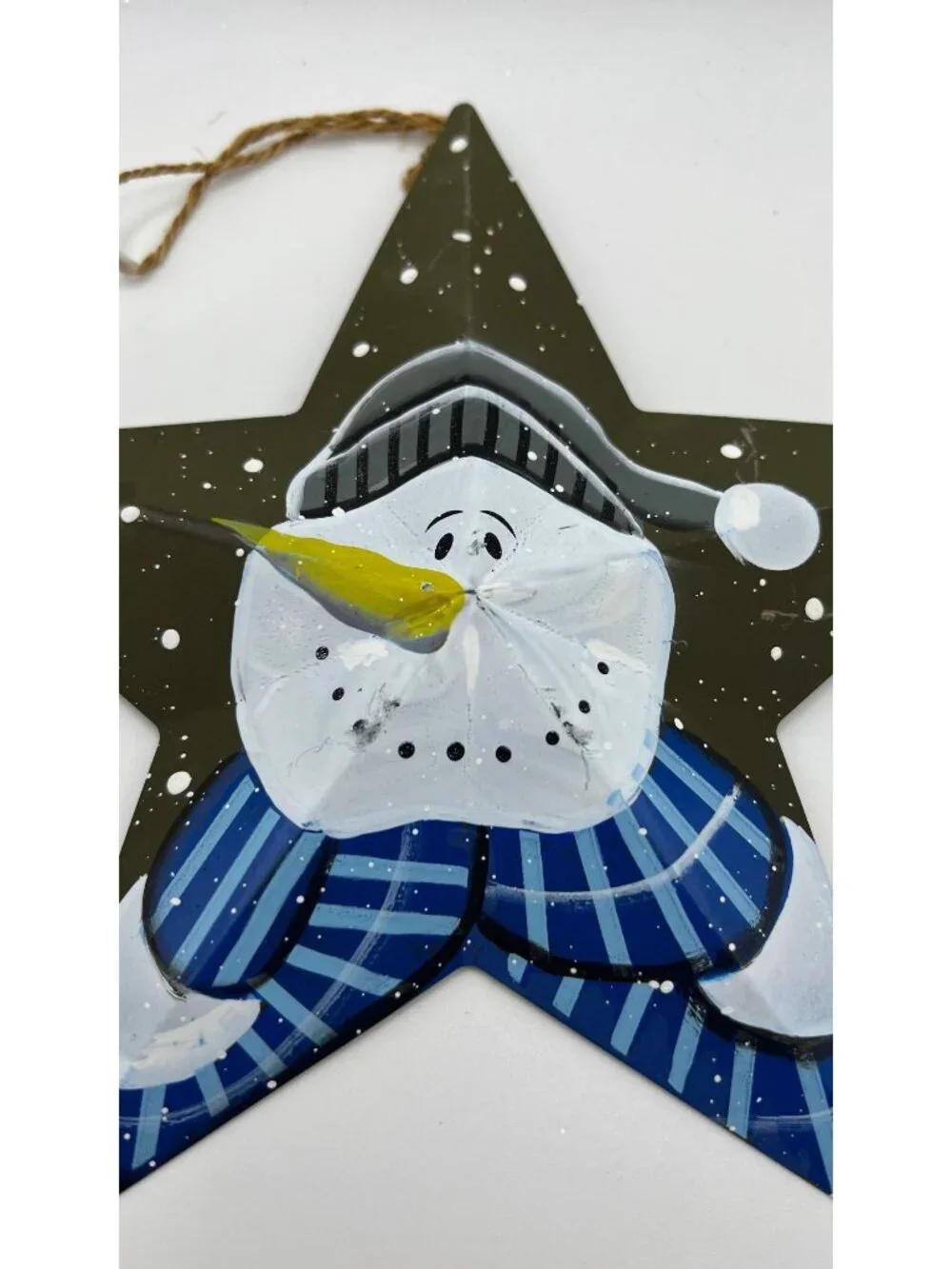 Hand-Painted Snowman Star Metal Hanging Ornament Winter Decor
